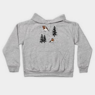 Robin and Snow Covered Trees Pattern Digital Illustration Kids Hoodie